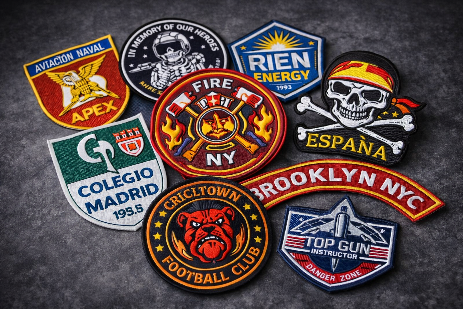 Parches personalizados bordados, chenille, tejidos y PVC